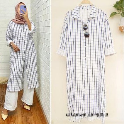 Tunik motif kotak2 katun import ld 114 cm