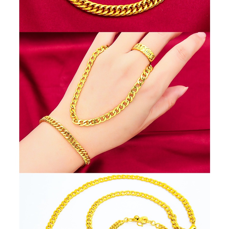 Set Perhiasan Gelang Kalung Cincin 24K Gaya Bangkok Untuk Pria