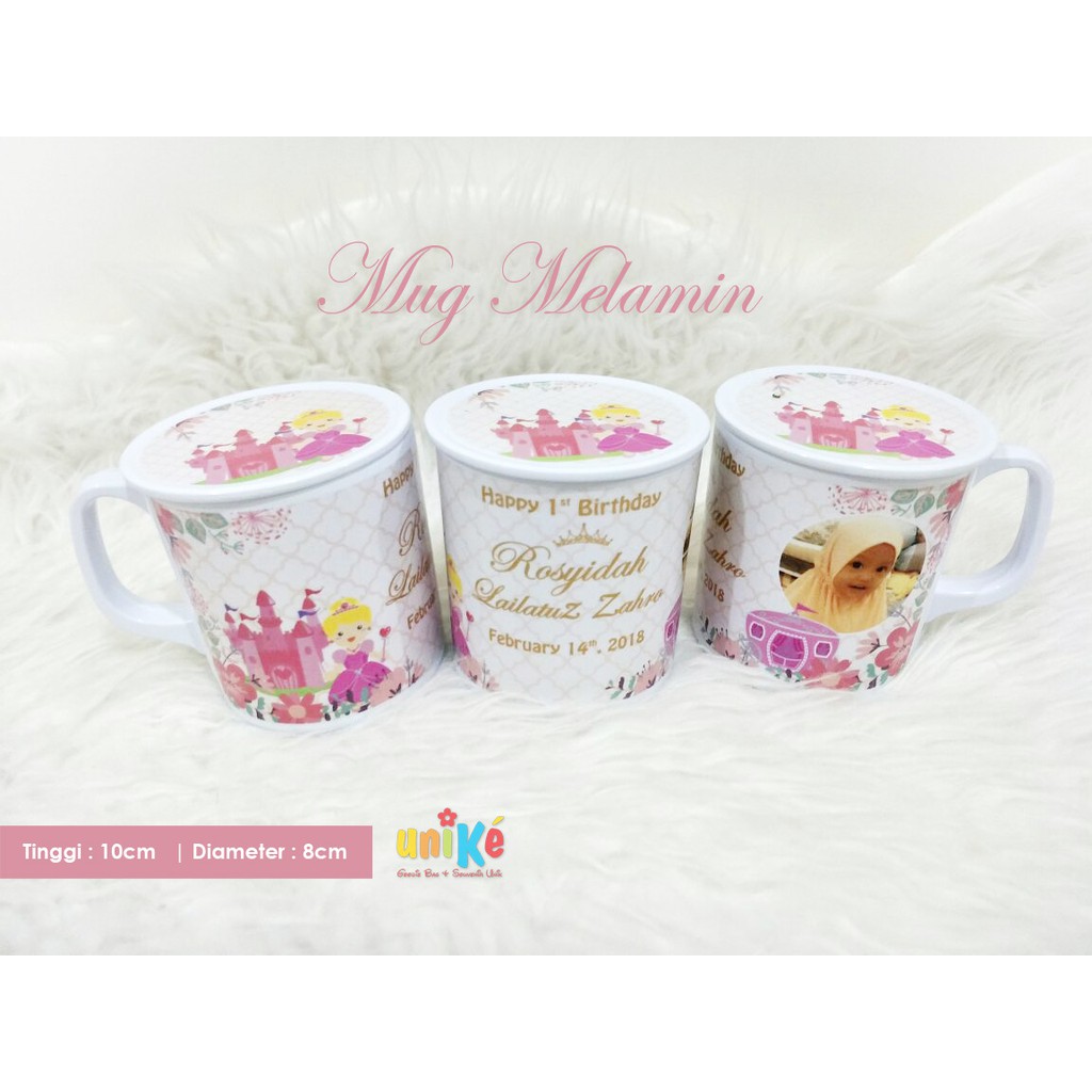 FREE DESAIN - MUG Melamin Custom Souvenir Ultah anak Bingkisan Ulang tahun bermanfaat harga MURAH