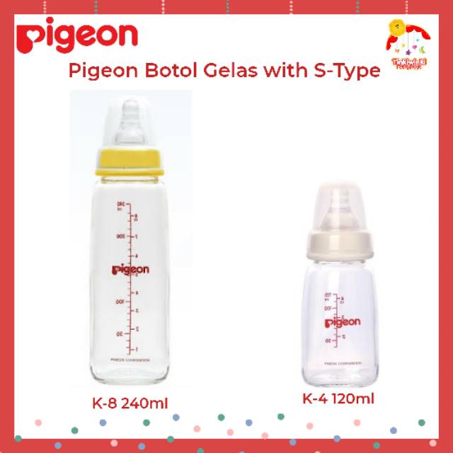 Pigeon Botol Gelas K-4 120ml &amp; K-8 240ml with S-Type