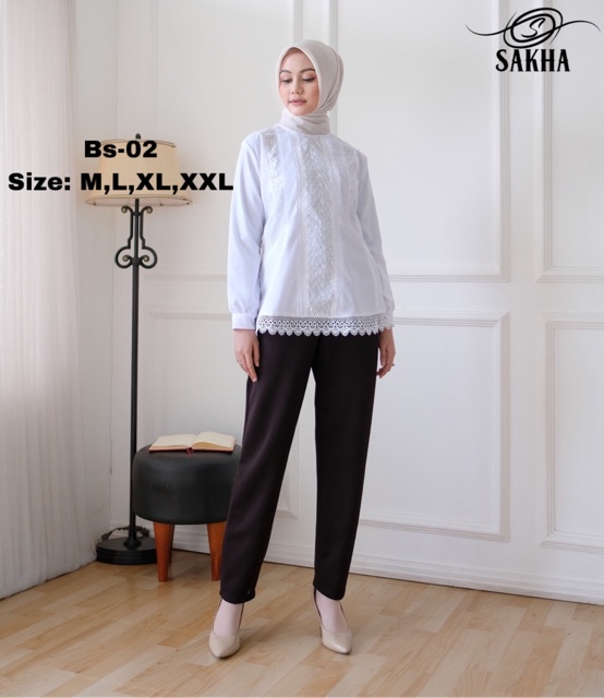 Baju Atasan Putih Wanita Kerja Fashion Muslim / Blouse Putih Wanita Kerja Terlaris  ( BS 02 )