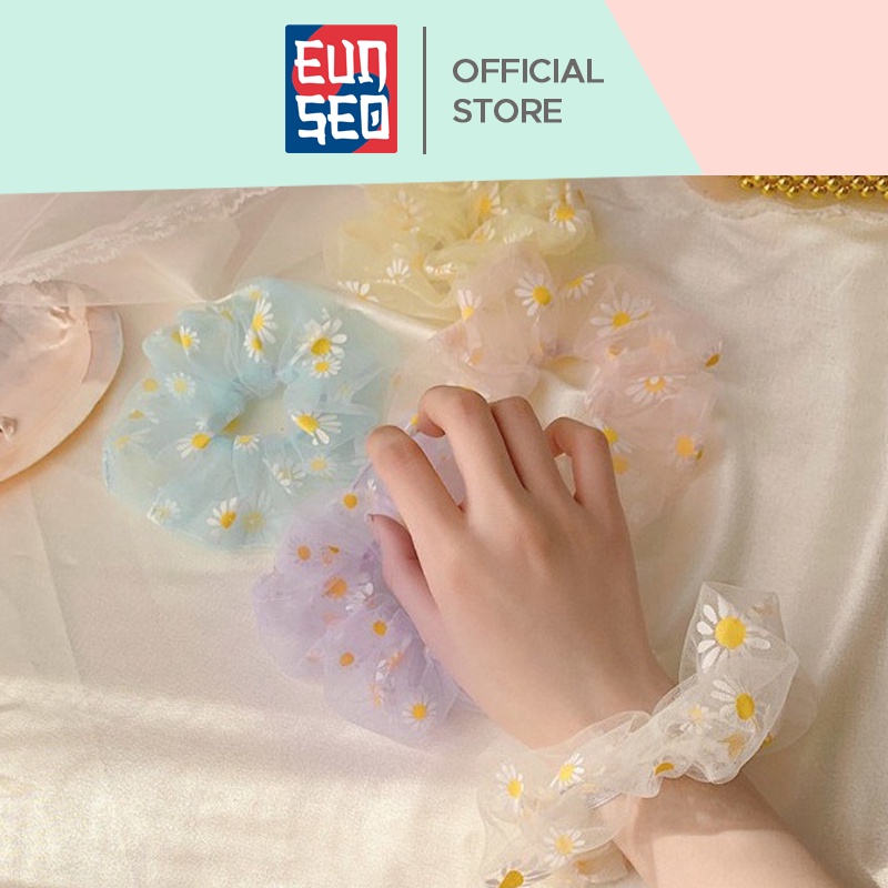 EUNSEO Scrunchie Motif Bunga Transparan Sun Flowers Fashion Wanita Korea Ikat Rambut Wanita