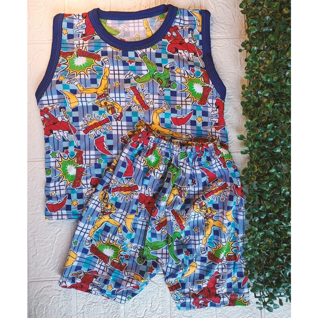 Setelan Anak Singlet Animasi | Laki-Laki Motif Anak Kartun Lucu | Lengan Kutung | C