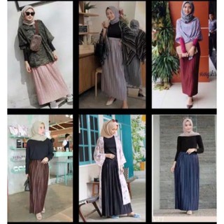 Rok plisket lurus Rok plisket import Rok polos panjang 