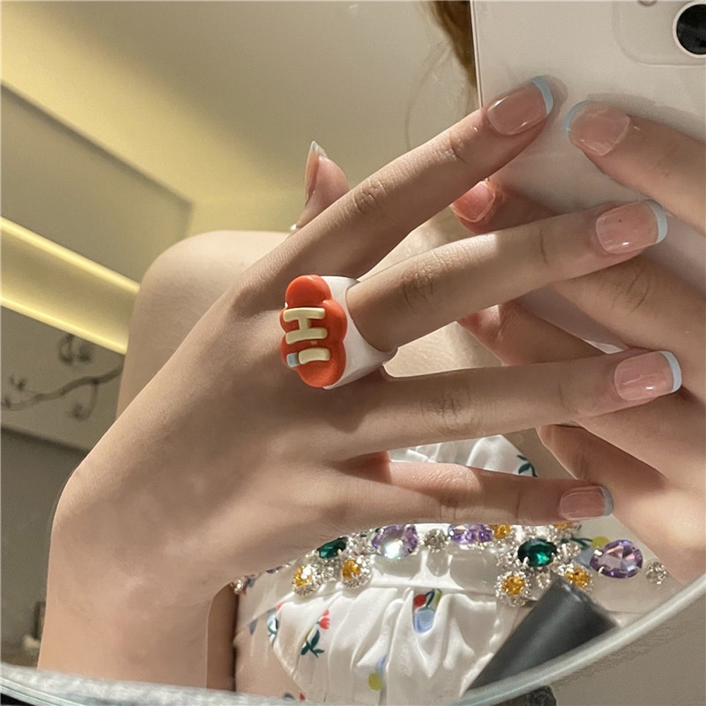 Needway  Sweet Resin Finger Rings Vintage Cloud Thumb Ring Punk Korean Geometric Personality Hi Letter For Women Fashion Jewelry/Multicolor