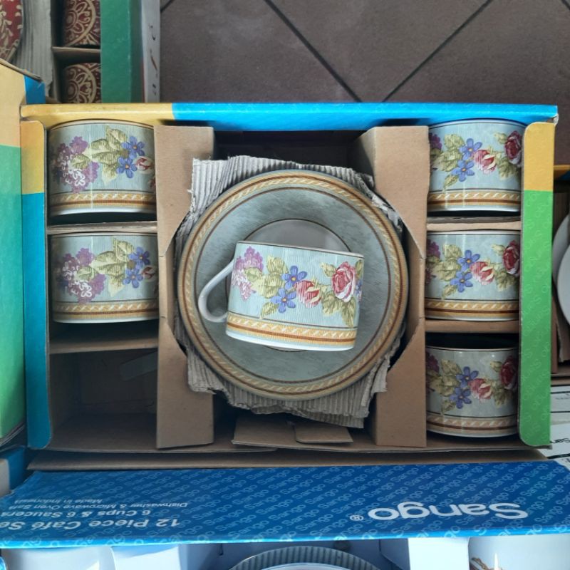 SET TEA CUP(ISI 12 6 CUP + 6 SAUCER/LEPEK)/PIRING KERAMIK/PIRING SANGO/SET TEH