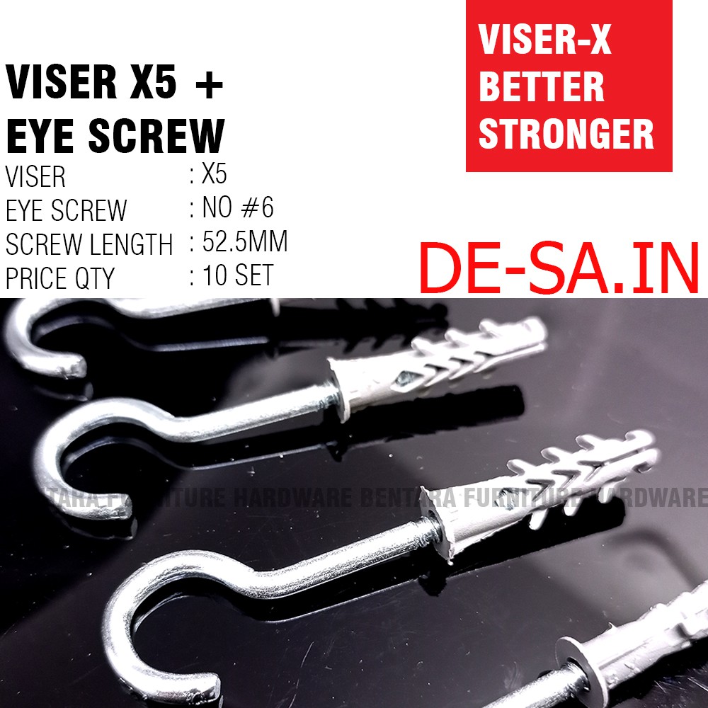 10 x Viser X5 + Eye Screw Hook (No 6) Open Galvanized Angkur Dinding Skrup Gantung Kandang Burung Kapstok
