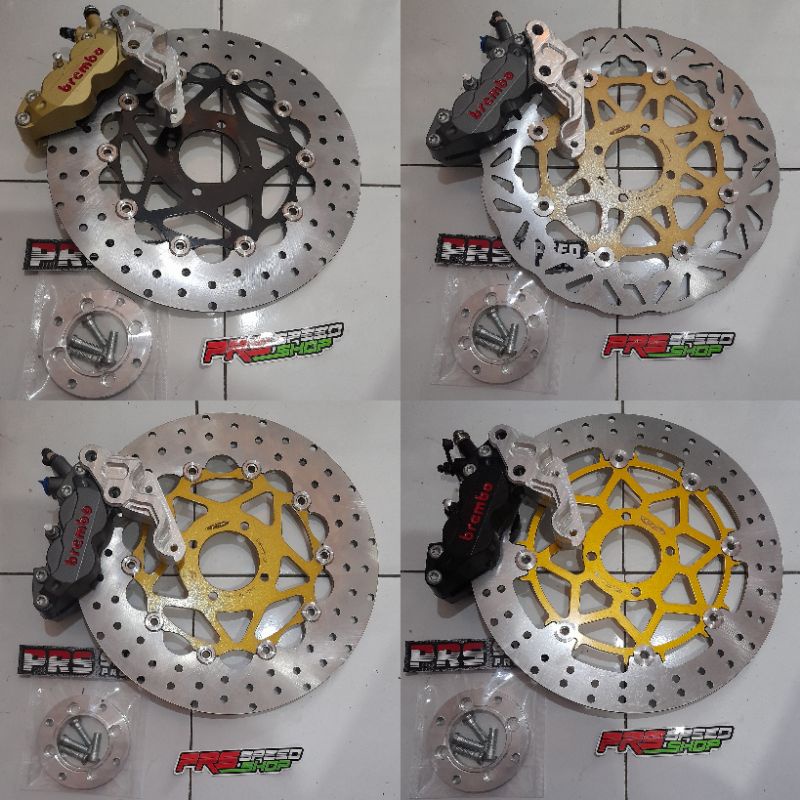 paket pengereman depan satria 2tak disc psm ktc besi 300mm kaliper brembo 4p adaptor braket piringan
