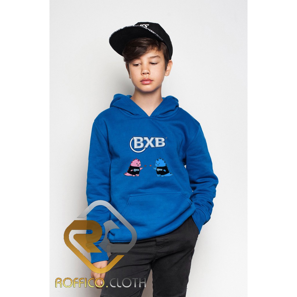 Jaket Hoodie Jumper anak BXB Betrand Peto Murah Jaket Bensu Sablon BXB warna Hitam Biru Dino