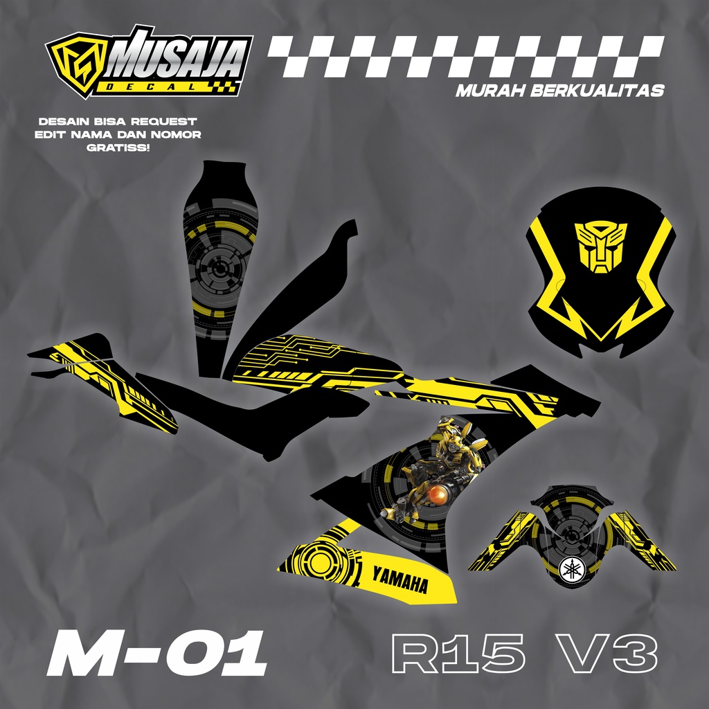 Decal stiker motor R15 v3 full body custom variasi hitam kuning bumblebee