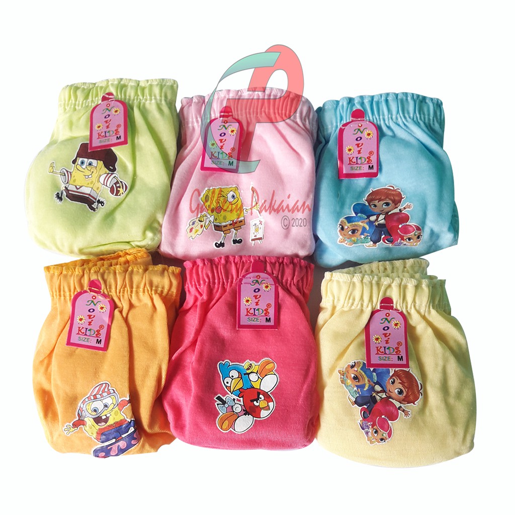 ISI 6 PCSCELANA DALAM NOVY KIDS STICKER celana dalan anak cewe motif kartun size S.M.L termurah