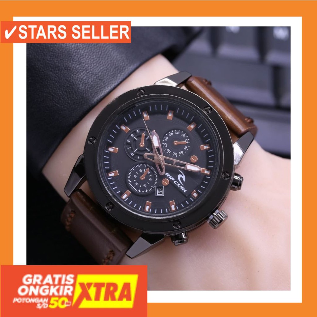 JAM COWOK MASA KINI MURAH TERBARU GSHOK HITAM / Jam Tangan Pria Ripcurl Sporty Kulit Tebal
