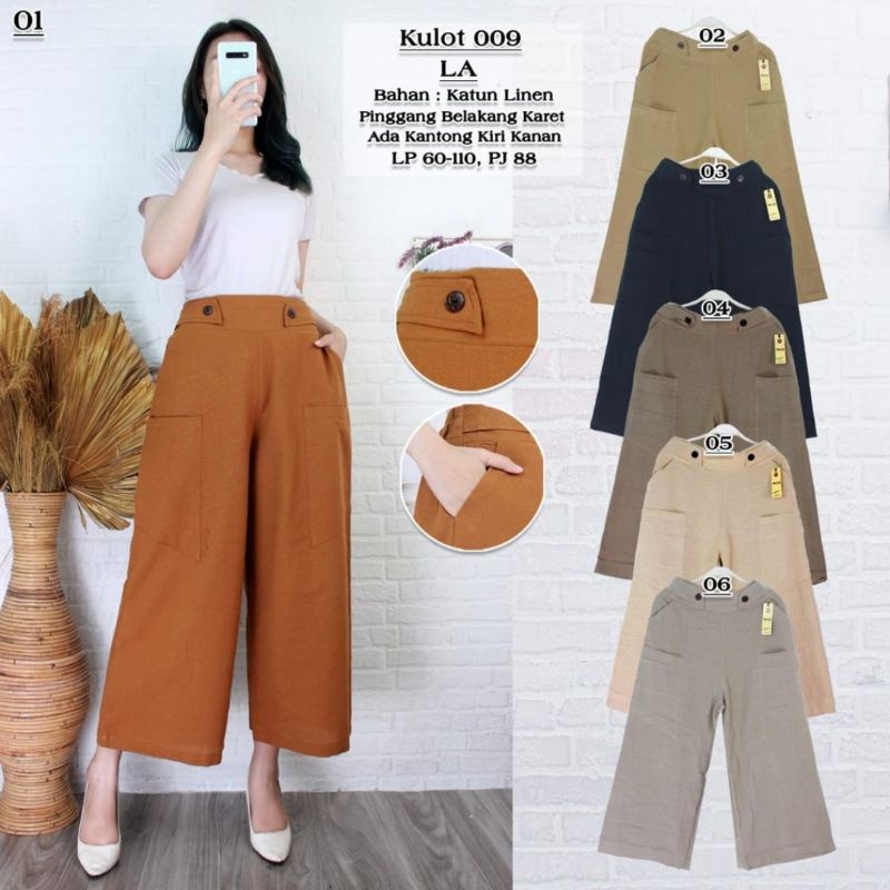 Celana kulot panjang wanita katun linen allsize