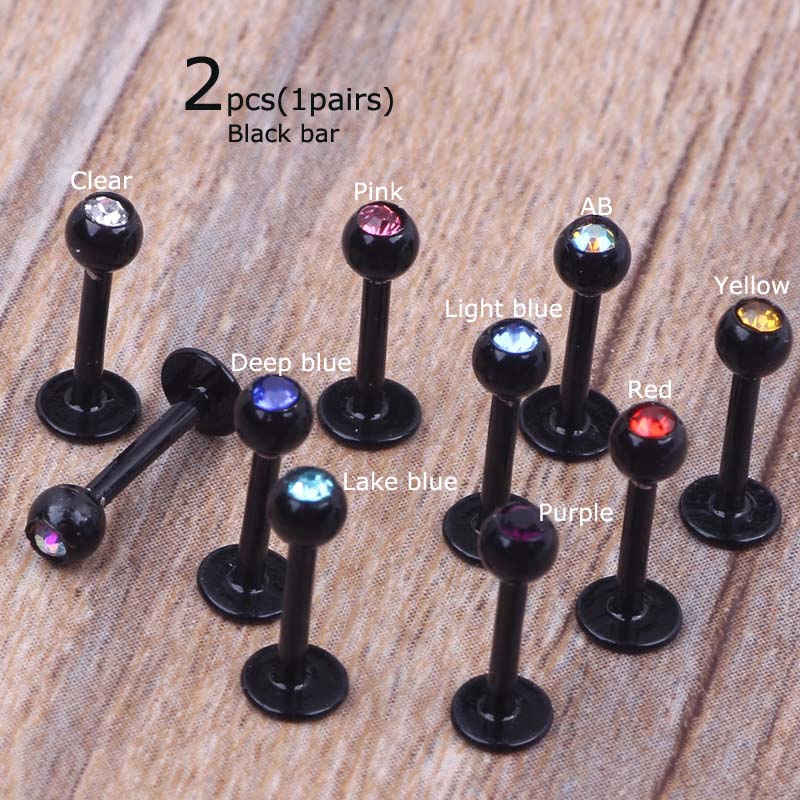 2Pcs Bola Kristal Stainless Steel 3mm 3mm untuk Piercing Bibir / labret / cartilage