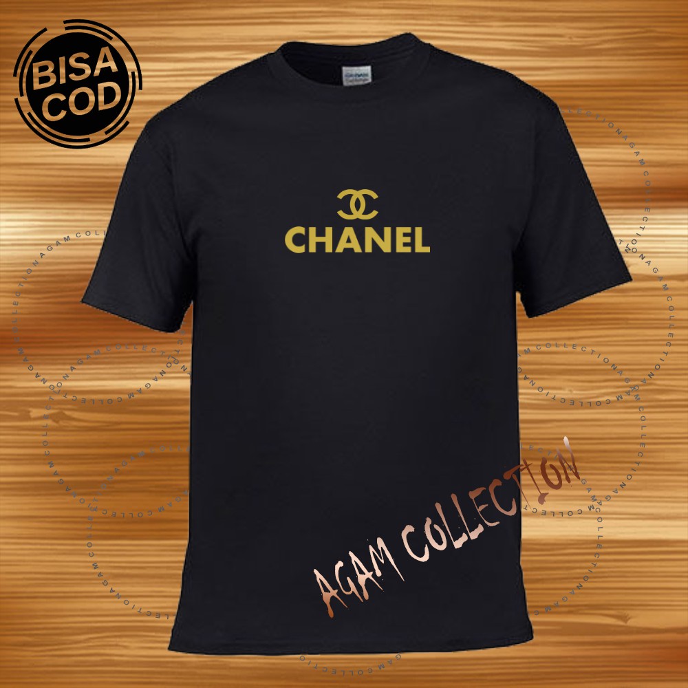 Agam Collection Baju Kaos Distro CH4NEL 001 Text Gold Lengan Pendek  Premium Quality