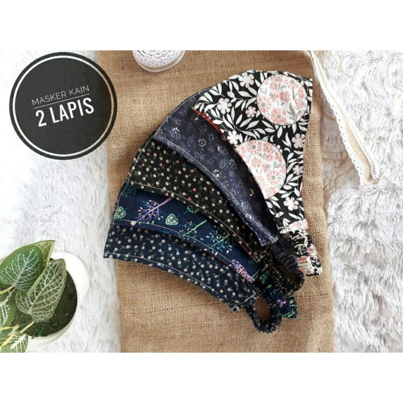 Masker hijab kain/Masker kain katun 2 lapis/masker karet headloop/masker hijab