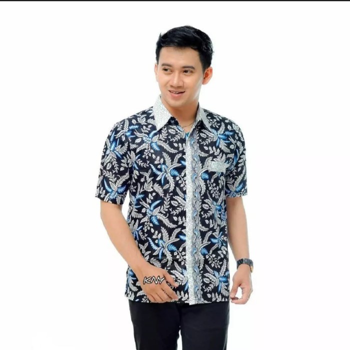Batik Hem Pria Lengan Pendek Motif Daun Batik Pekalongan