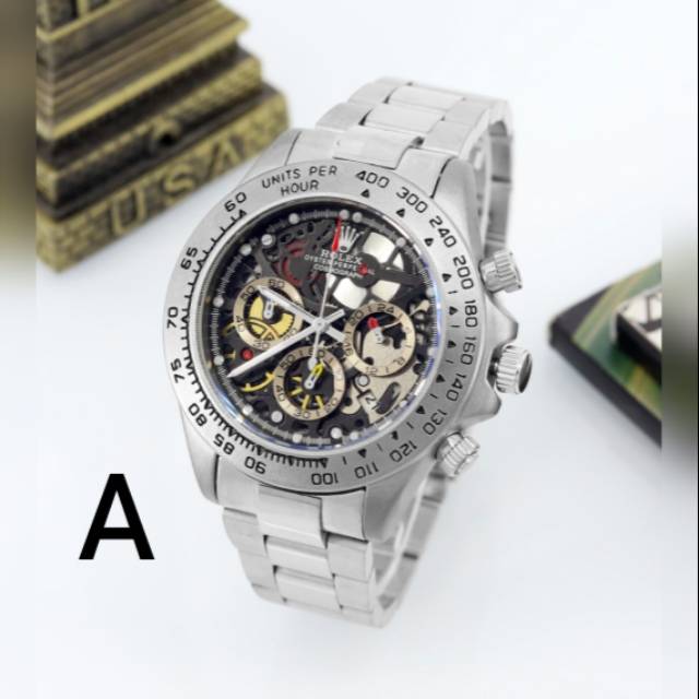JAM TANGAN PRIA ROLEX TRANS CHRONO AKTIF TGL AKTIF STAINLESS SEMI SUPER