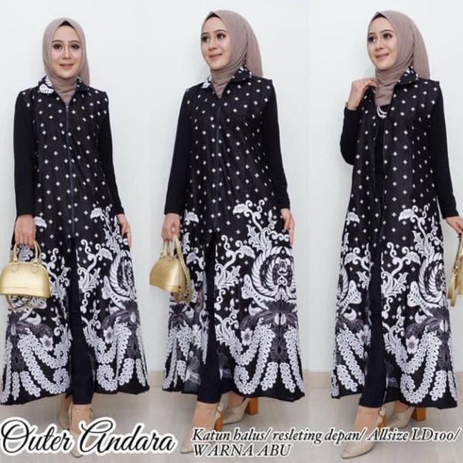 NK BATIK OUTER ANDARA JUMBO LONG CARDY VEST ROMPI - Putih