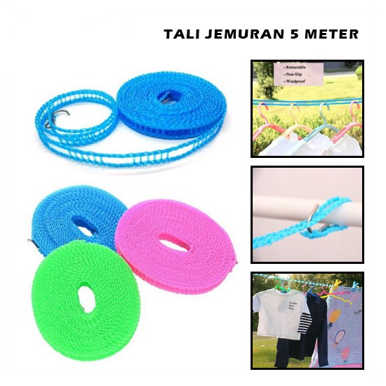 Gantungan Baju Tali Jemuran 5 Meter Clothes Line Laundry Tambang 5M Magic Hanger 5Meter Rope Panjang