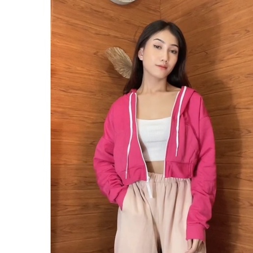 Basic crop zipper jacket | outer crop wanita