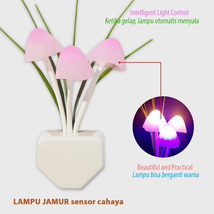 Lampu Tidur LED Jamur Avatar Mini Sensor Cahaya Nyala Otomatis