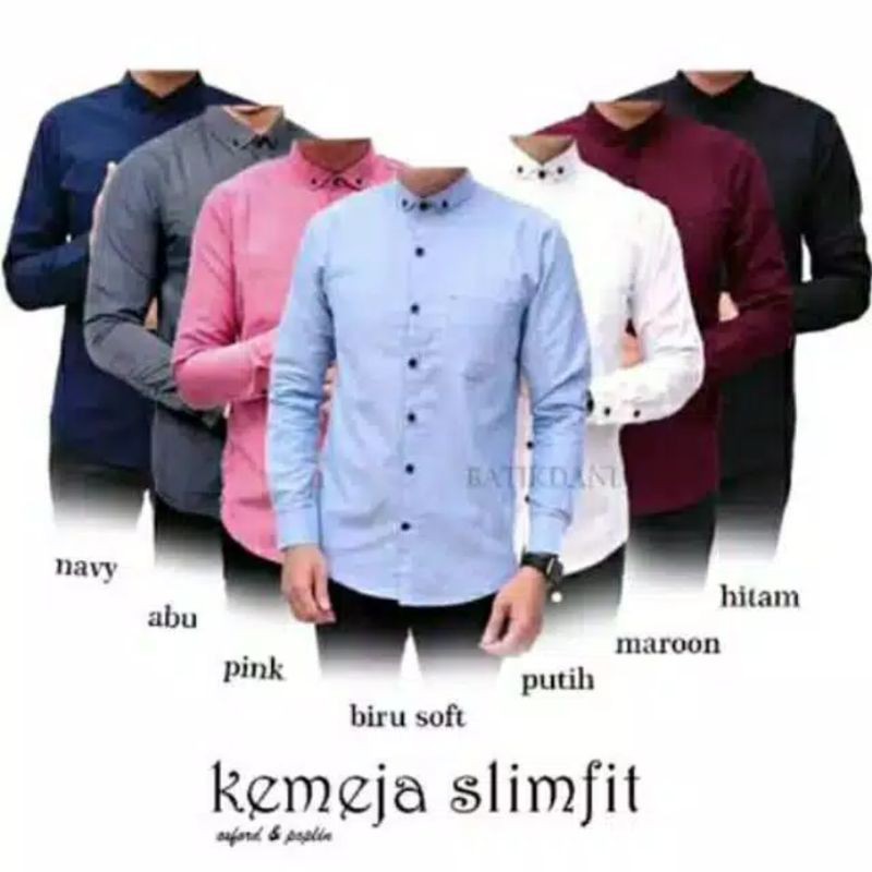 Kemeja Pria Baju Polos Lengan Panjang Cotton Oxford Slim Fit