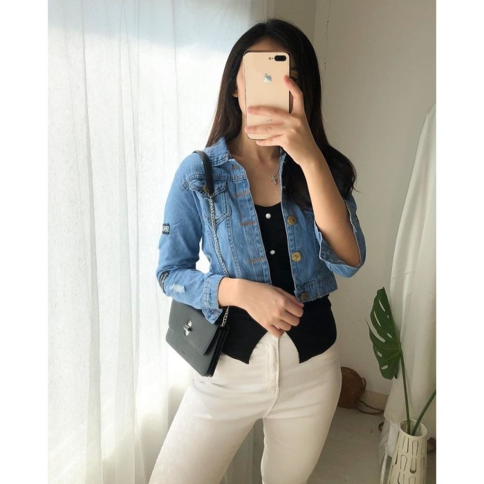 BEST PRODUK JAKET JEANS OFF WHITE WANITA IMPORT / DENIM JACKET JEANS WANITA MURAH TERBAIK