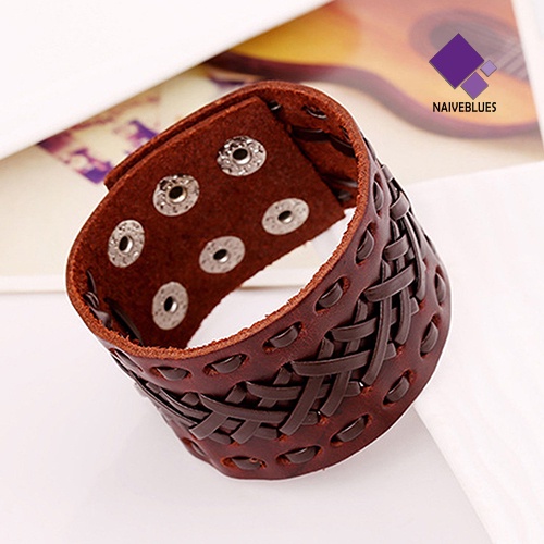 Naiveblue &gt; Gelang Bangle Cuff Lebar Model Kepang Imitasi Gaya Punk Untuk Pria / Wanita