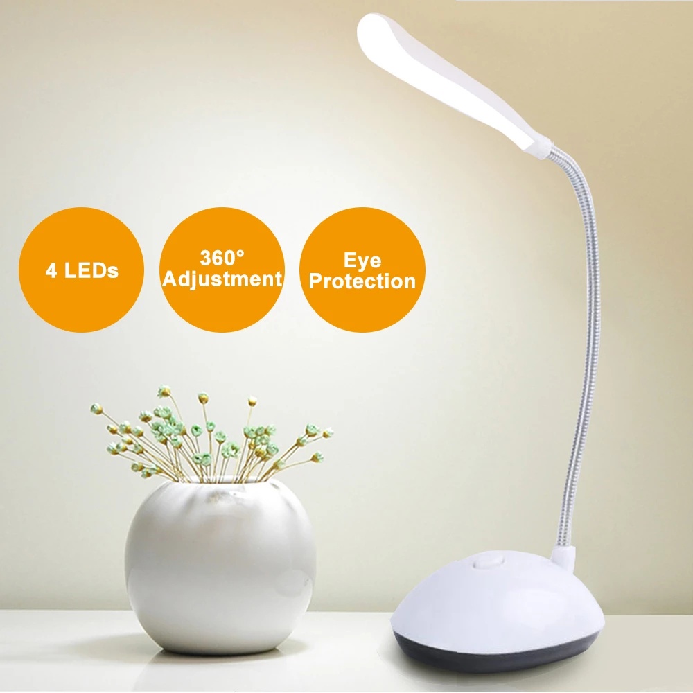 Folding Creative Desk Night Light Adjustable Flexible Gooseneck LED Eye Protection Desk Lamp /  AAA Battery Powered Energy Saving Eye-caring Table Lamps / Dimmable button type Control Office &amp; Household Reading Light