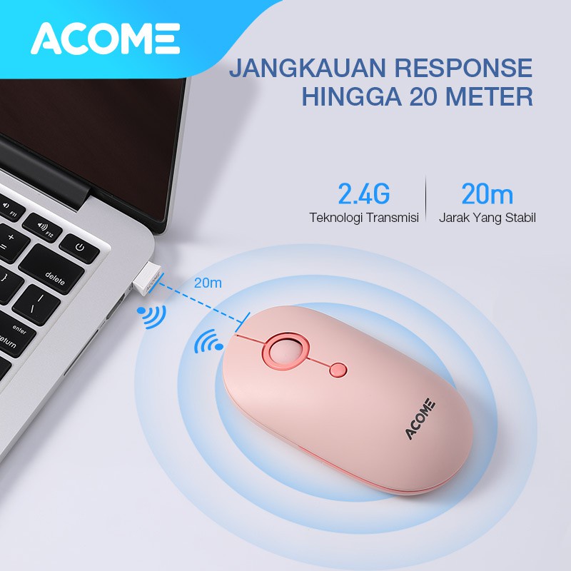 Acome Mouse Fashion Color Wireless Silent Click Ergonomic AM300 Garansi Resmi 1 Tahun