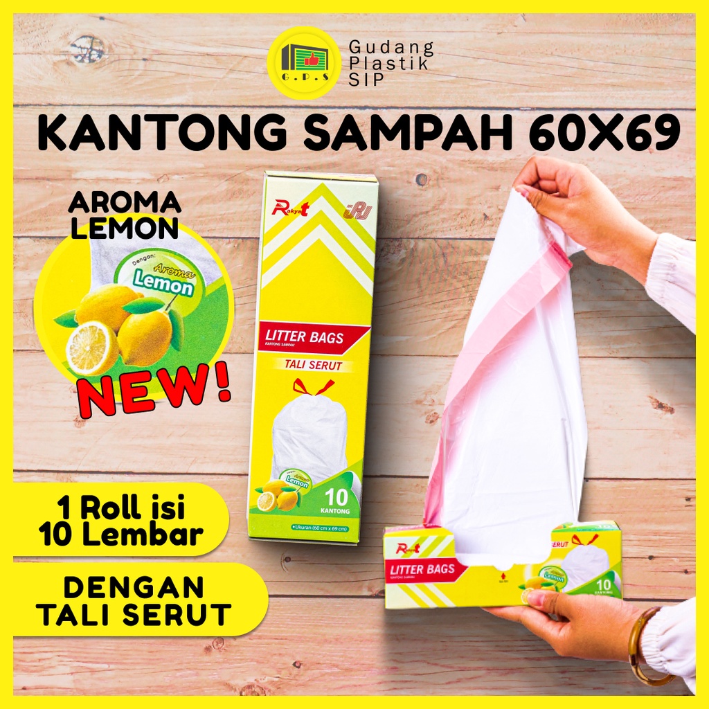 Kantong Sampah Aroma Lemon Dengan Tali Serut Uk. 60 x 69 Ramah Lingkungan