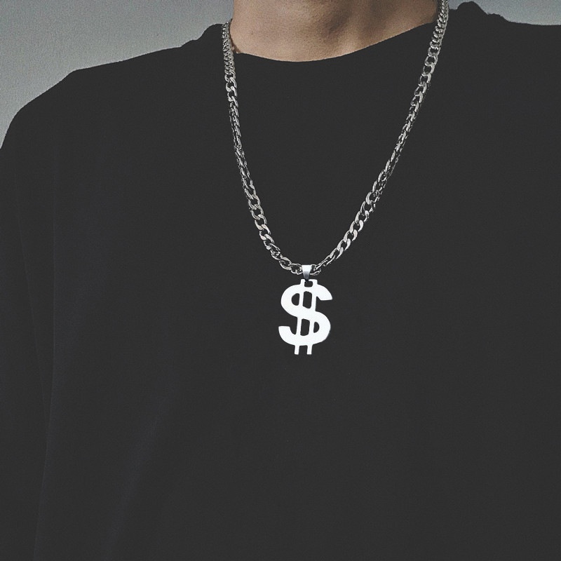 Kalung Liontin Tanda Dolar Baja Titanium Hip Hop Kepribadian Baja