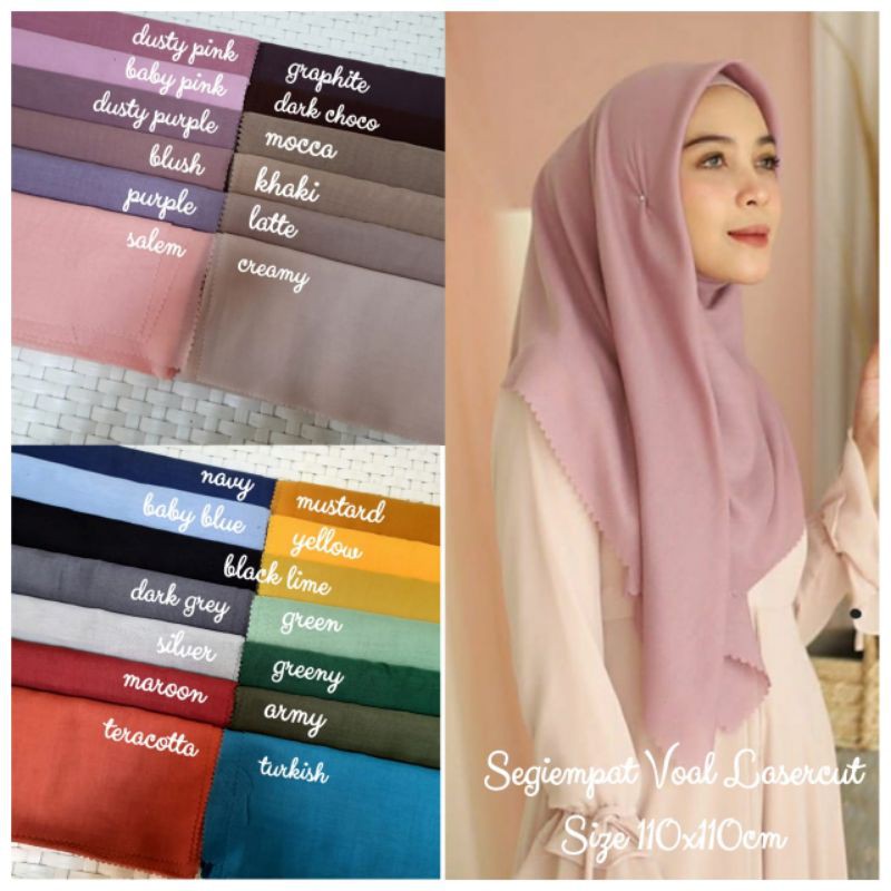 Hijab Segi Empat Polos / Hijab Segi Empat Voal / Hijab Voal / Hijab Segi Empat Laser Cut / Hijab