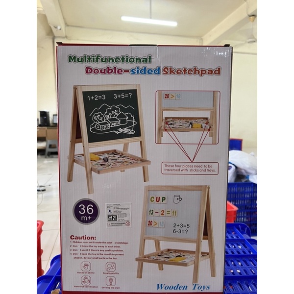 Papan Tulis anak -Multifunction Double sided Sketchpad - Wooden Toys - Mainan anak