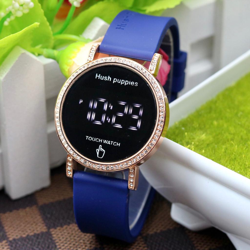 [DG] Jam Tangan Wanita Hush Puppies Hp6081 Digital LED Touchscreen Permata Tali Rubber