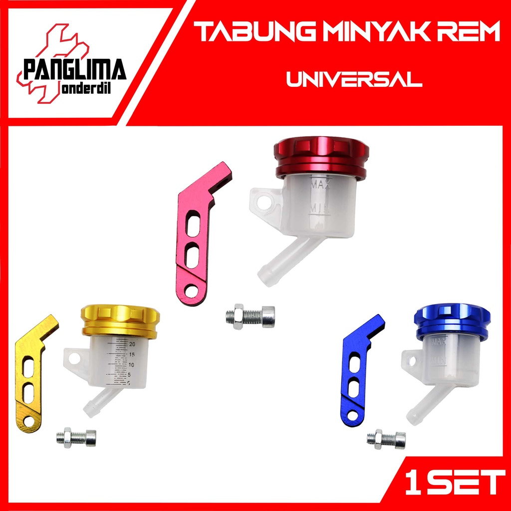 Tabung Minyak Rem CNC Motor Universal Honda Bebek-Matic-Sport Semua Jenis Motor Merah-Biru-Gold-Emas Tempat Depan-Belakang