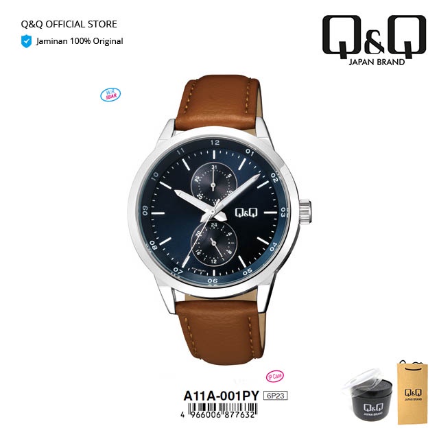Q&Q QnQ QQ Jam Tangan Pria Fashion Analog Kulit  - A11 A11A  Water Resist 3 BAR-0