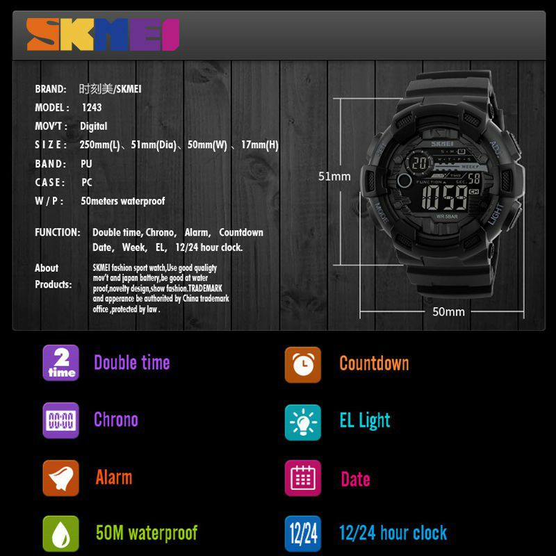 Jam Tangan Pria Original Cowok Digital Waterproof Casual Sport Formal Original SKMEI Hitam DG124