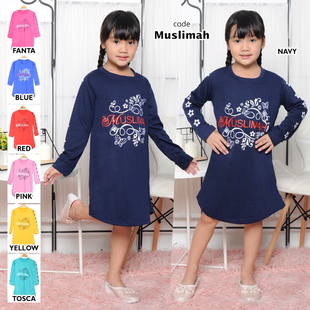 TUNIK KAOS ANAK MUSLIMAH / DRESS ANAK PRINTING MUSLIMAH DAN BT5 KOREA 5-11THN