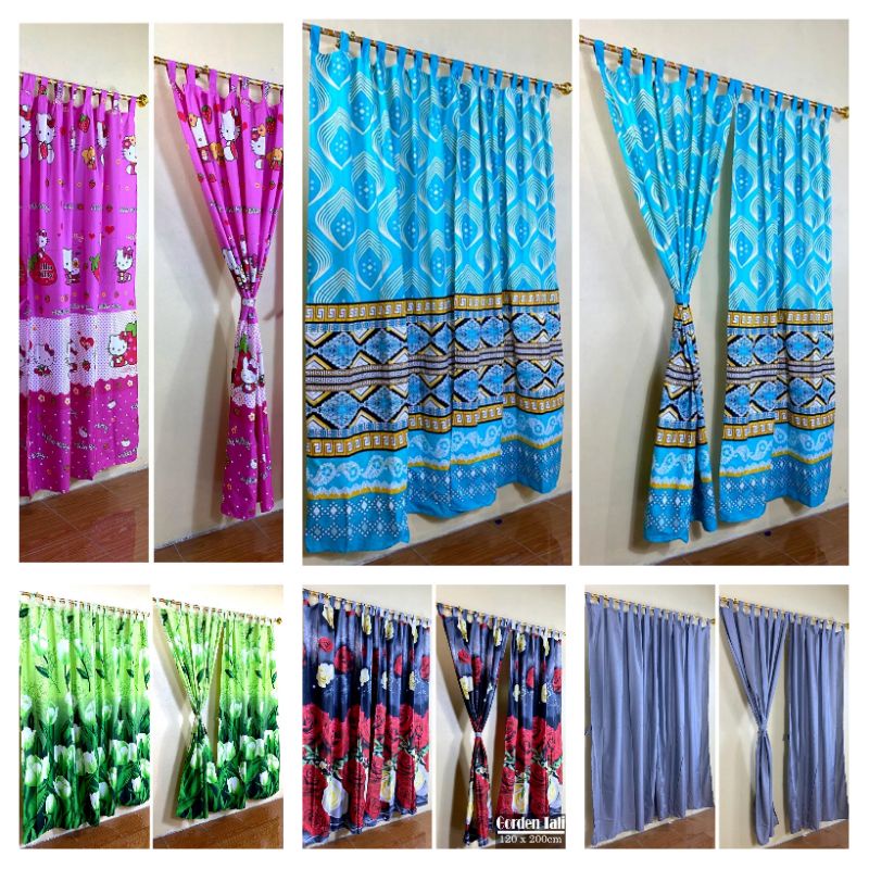 13. GORDEN TALI PEREKAT MURAH 120X200 POLOS EKONOMIS UNTUK PINTU DAN JENDELA MOTIF BUNGA / KARAKTER 