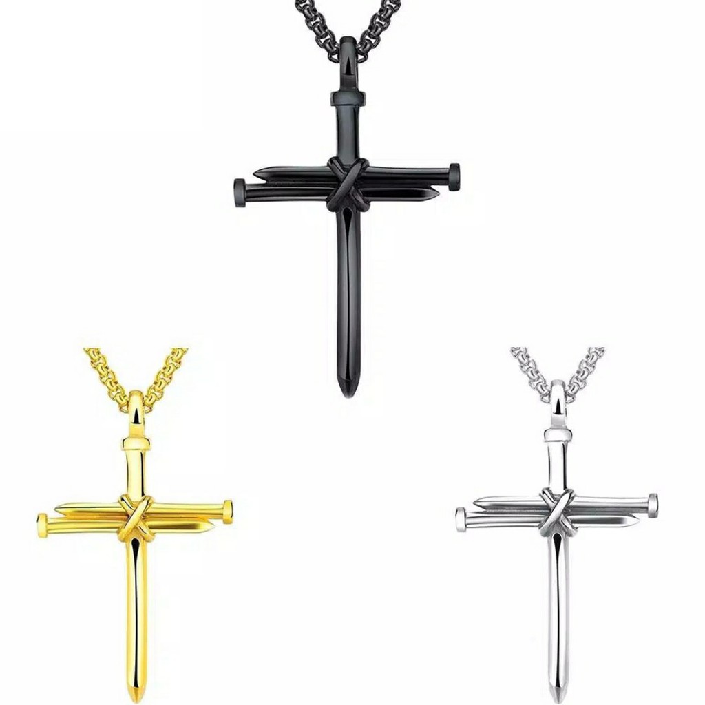 Kalung Salib Titanium Steel Cross Pendant Long Chain Unisex