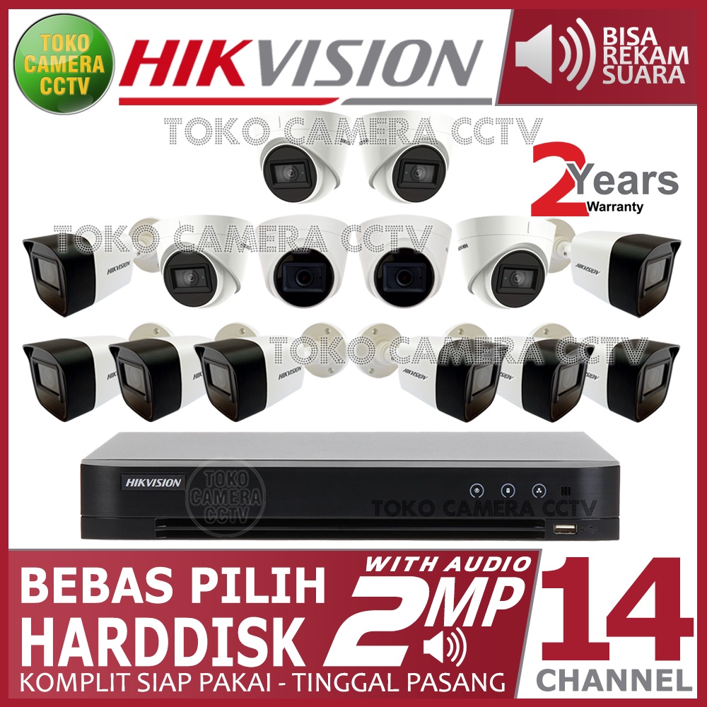 PAKET CCTV HIKVISION 2MP 16 CHANNEL 14 KAMERA AUDIO