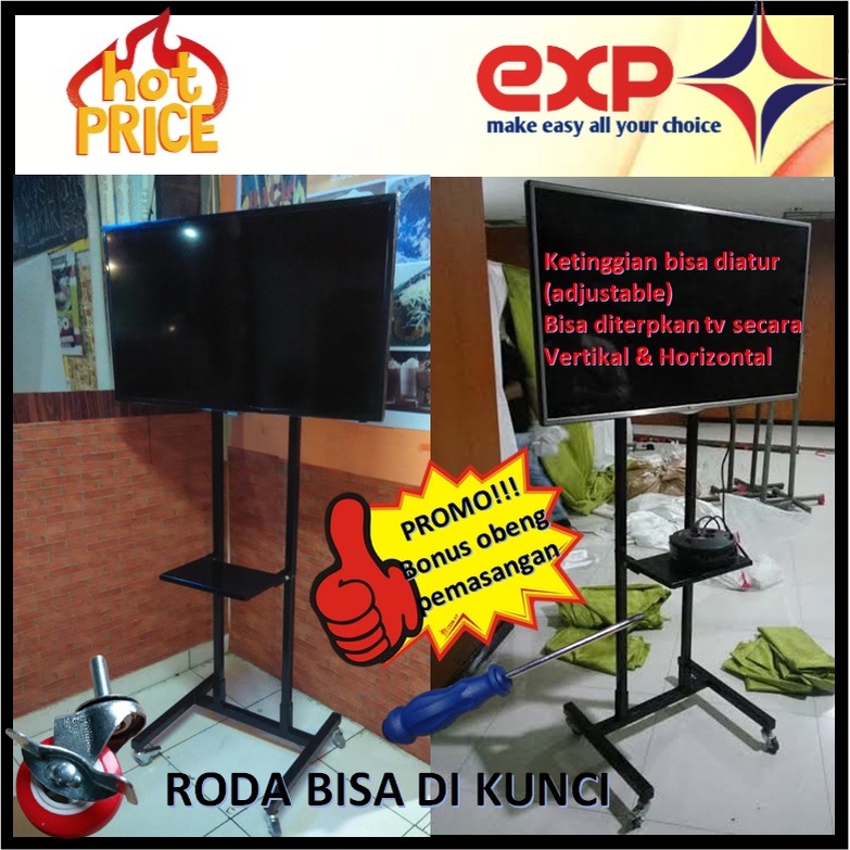 Garansi cocok!!! Bracket TV Standing 32&quot; s/d 65&quot; REALME pakai RODA KOKOH 100% BESI MURNI