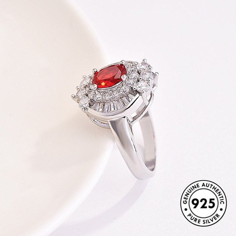 Cincin Berlian Ruby Persegi Bahan S925 Silver