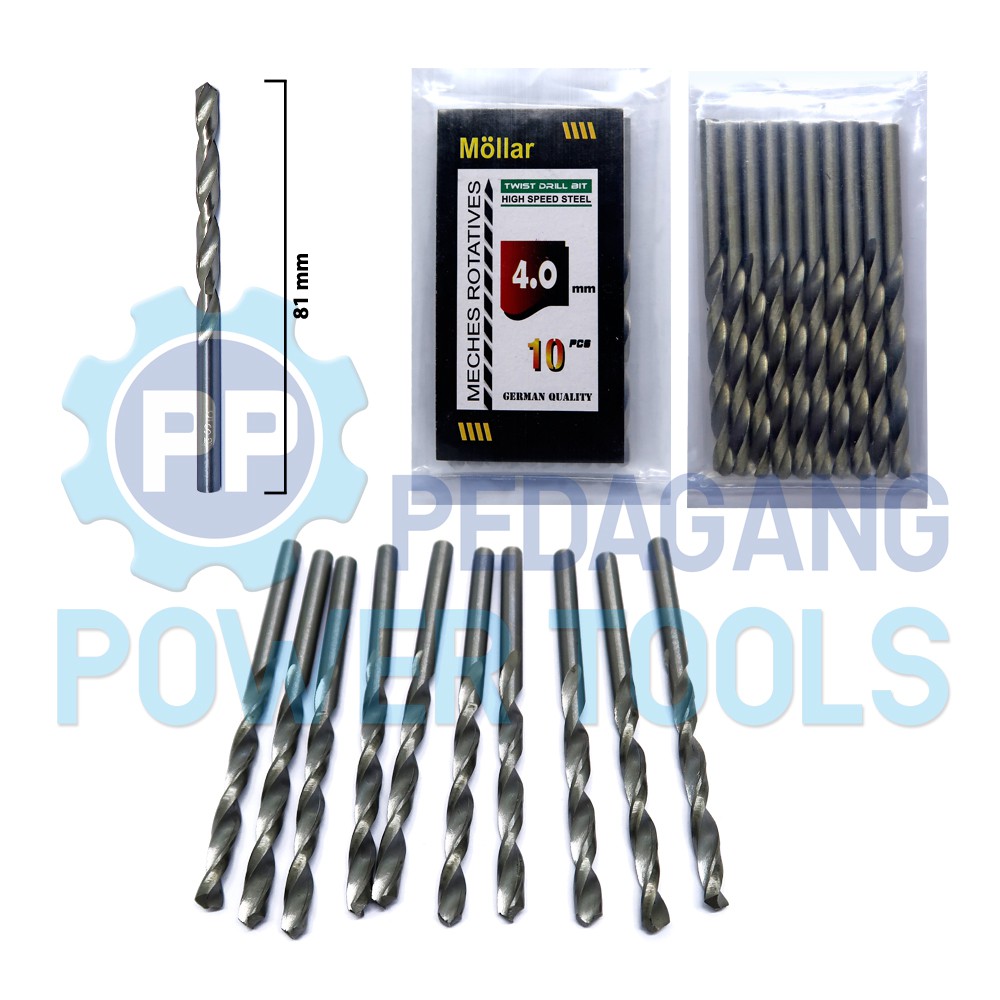 MOLLAR 1 SET 10 PCS MATA BOR BESI 4 MM MATABOR KAYU HSS DRILL BITS