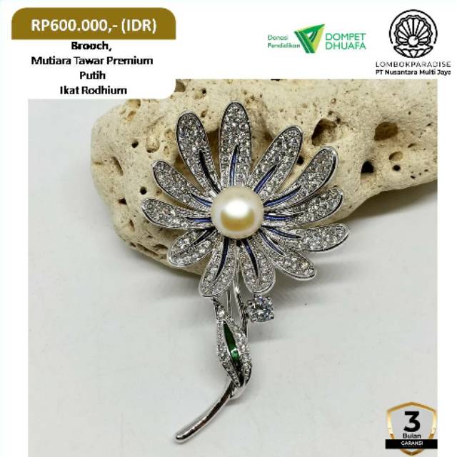 Bros mutiara tawar premium putih ikat rhodium