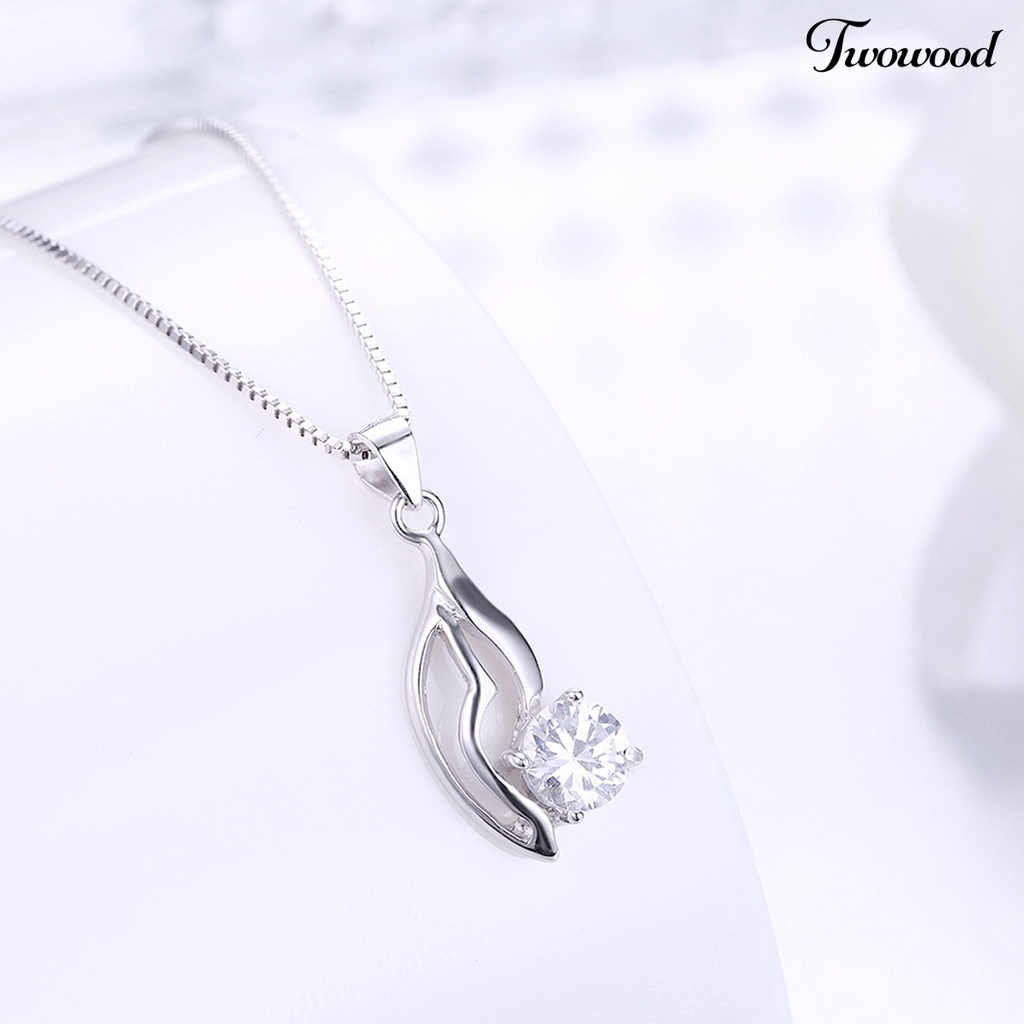 Twowood SILVERHOO 925 Silver Clavicle Necklace Hollow Tree Leaf Cubic Zirconia Pendant Necklace for Dating