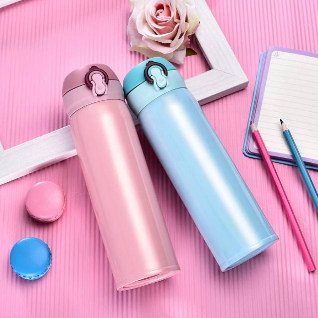 ( Medan ) HANAISO Thermos Kopi Lock 500ml - Termos Air Panas Stainless Steel - Pink Black