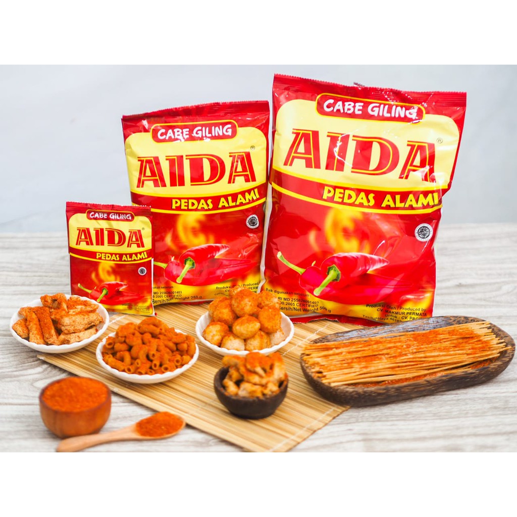 

1 karton Bumbu Tabur Serbuk Bubuk Cabe Giling Pedas Aida 250 gram isi 36 bungkus